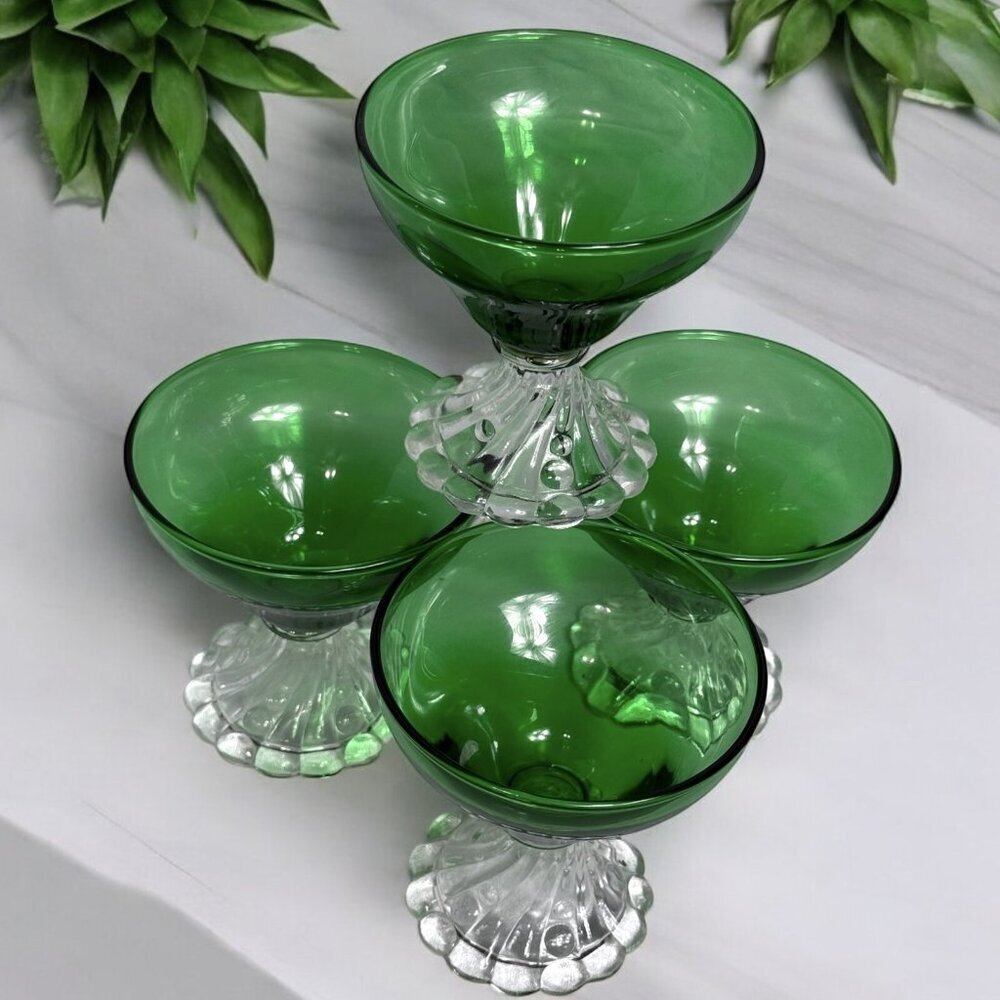Vintage 1970s Anchor Hocking Green Sherbet Glasses Set of 4 - Picture 2 of 8